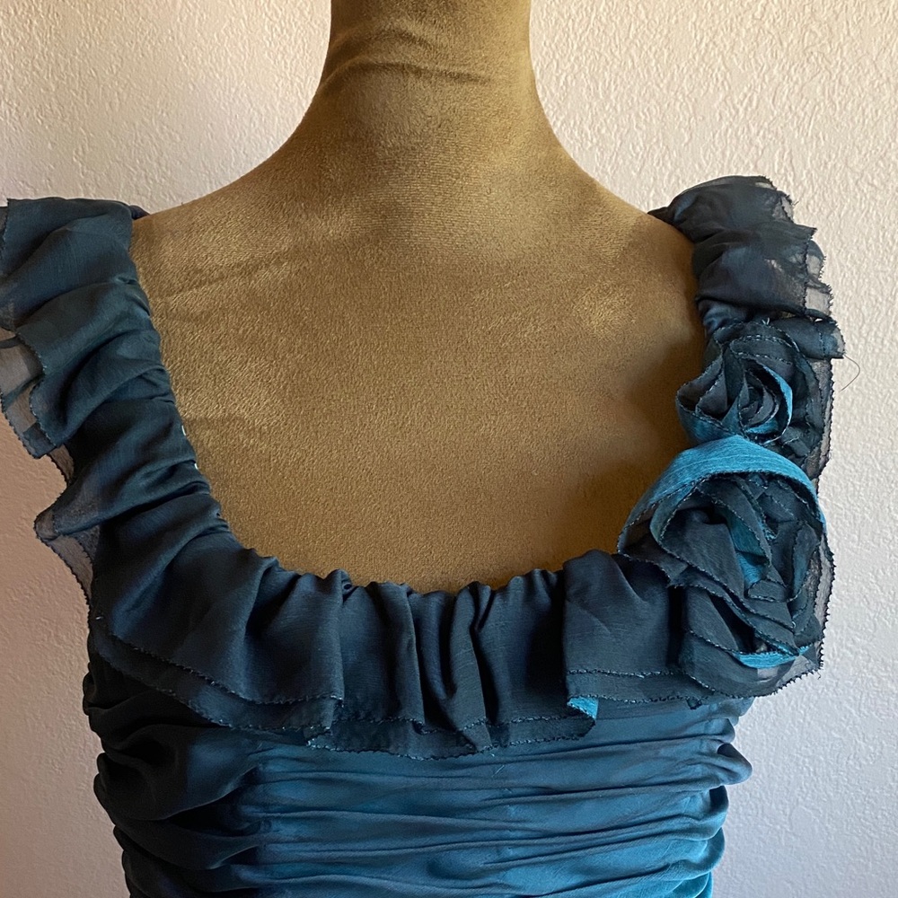 ADRIANA PAPELL Boutique Teal Ruffled Midi Dress - Picture 5 of 16
